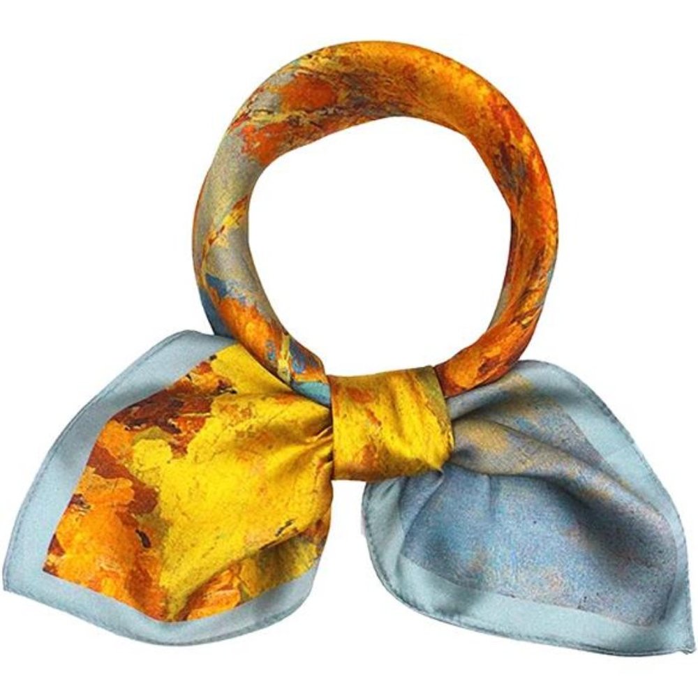 100 Mulberry Silk Scarf Gold  Blue